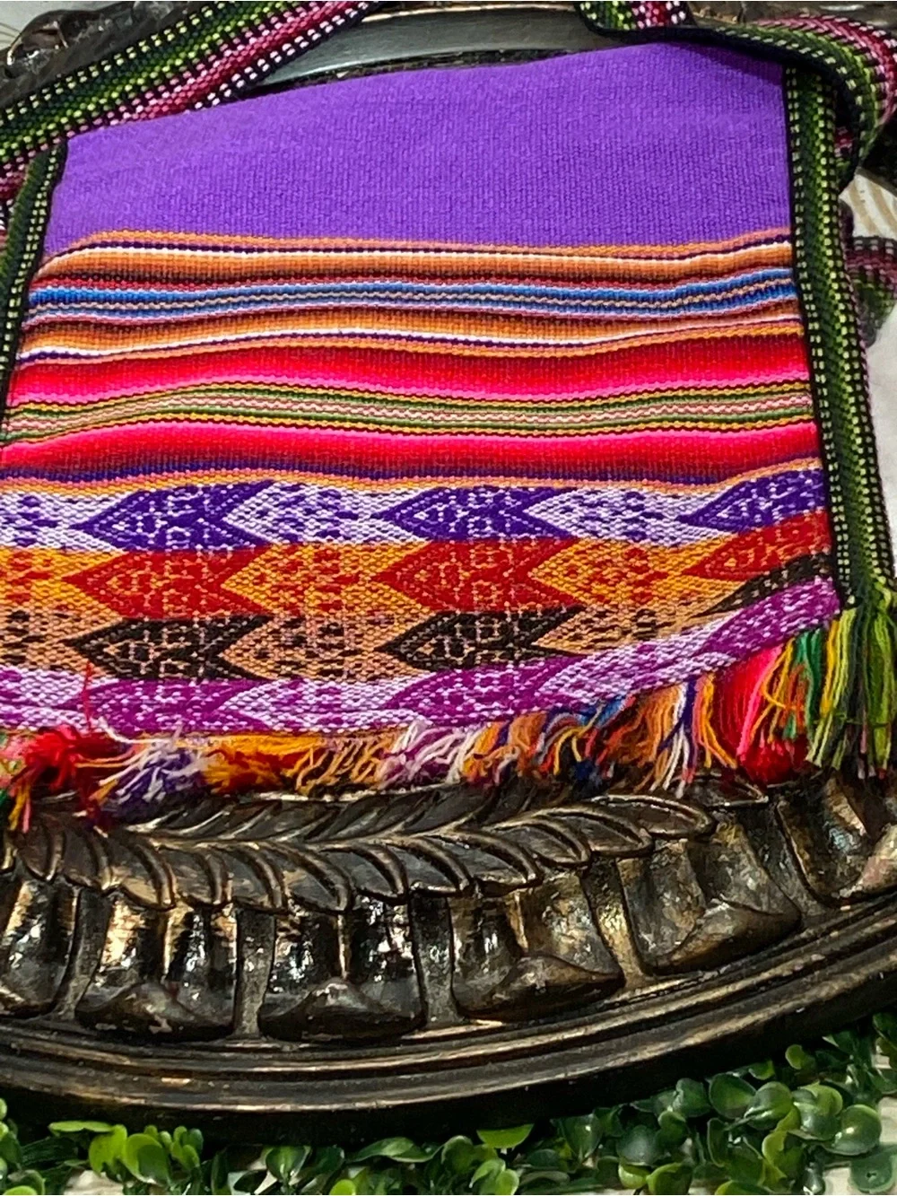 Handwoven Purple Crossbody Bag with Colorful Fringe